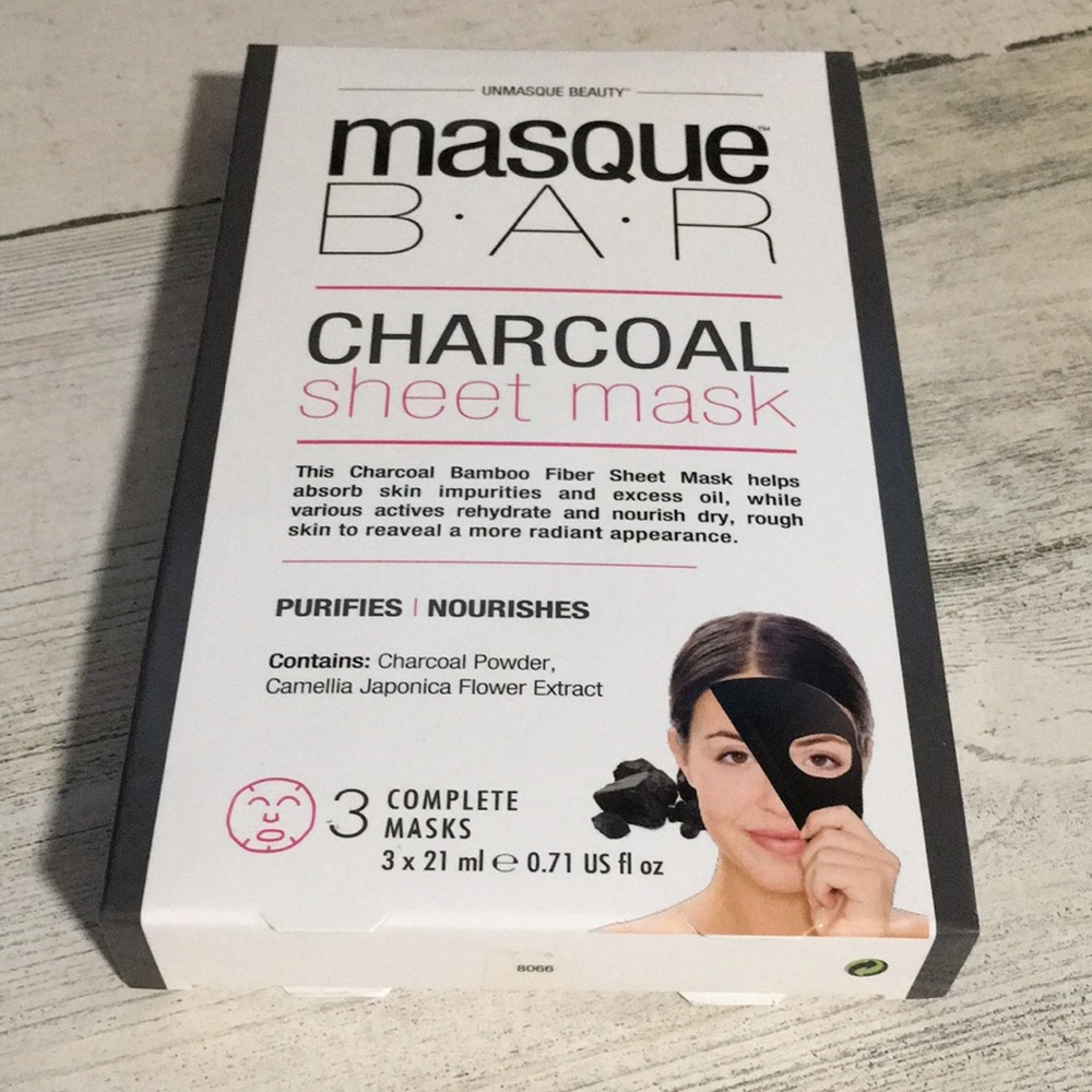 Unmasque Beauty masque bar charcoal sheet mask three (3) 3x21ml NWT
